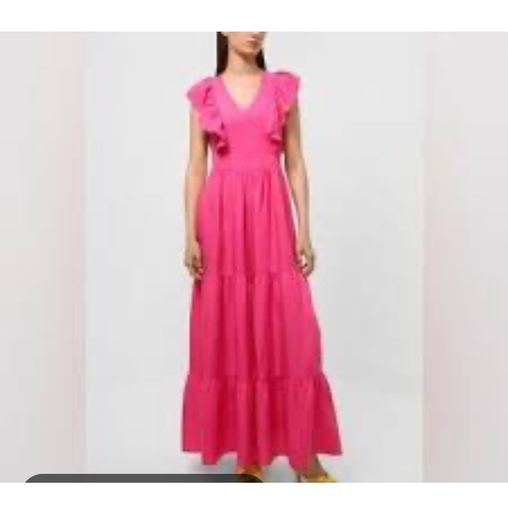 Scotch & Soda AMSTERDAM‎ Pink Ruffle Tiered Maxi Dress V Neck Tie Back XL